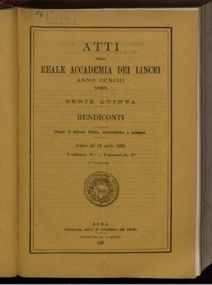 Seduta del 12 aprile 1896. Volume V. - Fascicolo 7.