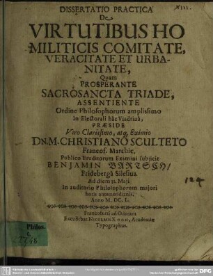 Dissertatio de virtutibus homiliticis, de comitate veracitate et urbanitate