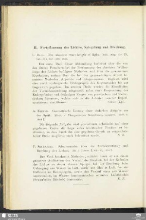 11. Fortpflanzung des Lichtes, Spiegelung und Brechung