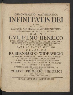 Demonstratio Mathematica Infinitatis Dei