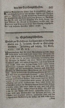 Versuch zur Verbesserung des Unterrichts in den Landschulen der Landschaft Süder-Dithmarschen.