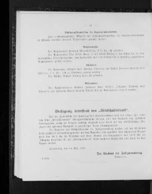 Verfügung, betreffend den "Wirtschaftsdienst"