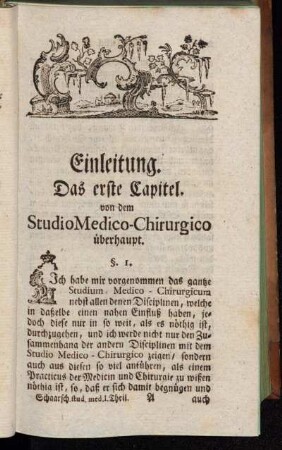 Das erste Capitel. von dem Studio Medico-Chirurgico überhaupt.