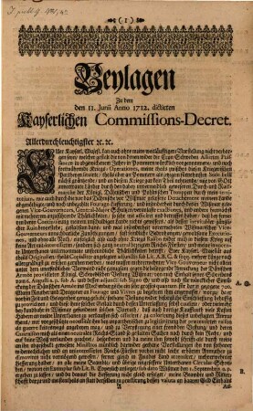 Beylagen zu dem den 11. Jun. A. 1712 dictirten Kayserlichen Commissions Decret