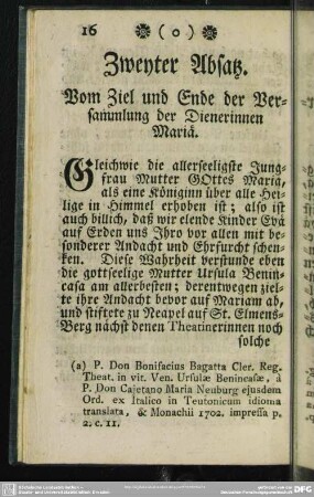 Zweyter Absatz. Vom Ziel und Ende der Versammlung der Dienerinnen Mariä