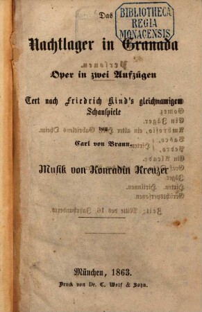 Das Nachtlager in Granada : Oper in zwei Aufzügen