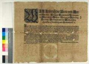 Edikt von Friedrich IV. König von Dänemark über das tägliche Läuten der Kirchenglocken anlässlich des Todes von Königin Charlotte Amalie von Dänemark