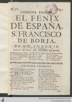 Comedia Famosa. El Fenix De España, S. Francisco De Borja.