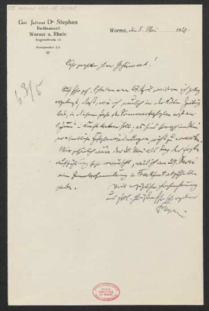 Brief an B. Schott's Söhne : 03.05.1920