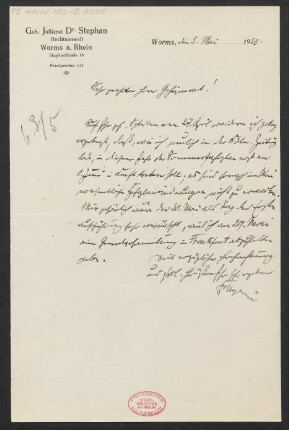 Brief an B. Schott's Söhne : 03.05.1920