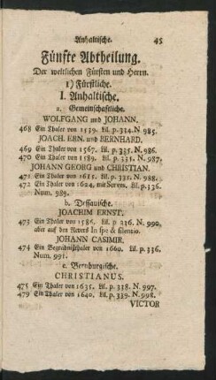 Fünfte Abtheilung. Der weltlichen Fürsten und Herrn