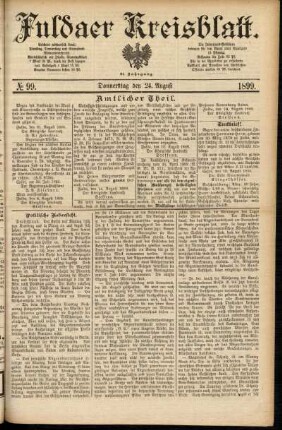 Erste Ausgabe vom Donnerstag, den 24. August 1899.