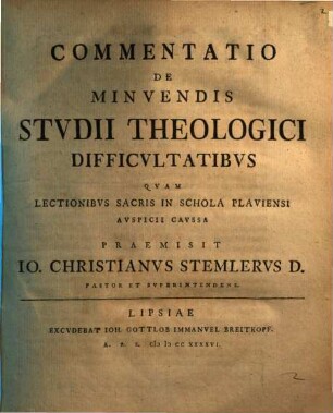 Commentatio de minuendis studii theologici difficultatibus