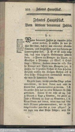 Zehntes Hauptstück. Vom Addiren benannter Zahlen