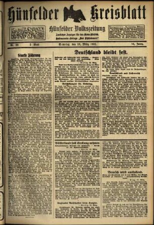 Erste Ausgabe vom Samstag, den 28. März 1931.