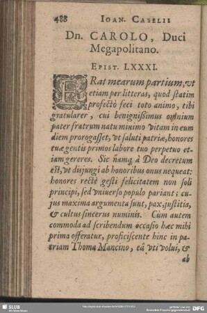 Dn. Carolo, Duci Megapolitano. Epist. LXXXI.