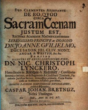 De Eo, Quod Circa Sacram Coenam Iustum Est