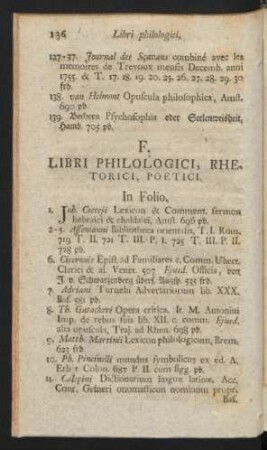 F. Libri Philologici, Rhetorici, Poetici.