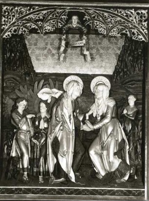 Mariä Heimsuchung : Hans Witten. Mariä Heimsuchung. Mittelschrein des Bornaer Altares. Holz, farbig gefaßt, Breite 230 cm, 1511. Borna, Stadtkirche Sankt Katharinen