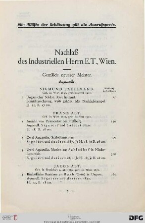 Gemälde neuerer Meister – Aquarelle (Nr. 1-63)