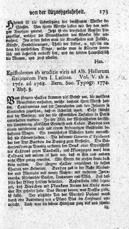 Epistolae ab eruditis viris ad Alb. Hallerum scriptae. P.I. Latinae. Vol.V.VI.