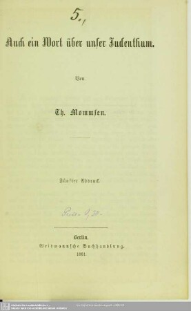 Auch ein Wort über unser Judenthum