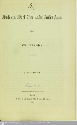 Auch ein Wort über unser Judenthum