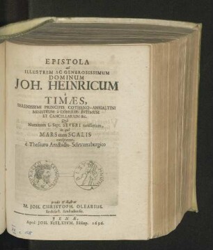 Epistola ad illustrem ac generosissimum dominum Joh. Heinricum