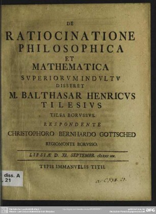 De Ratiocinatione Philosophica Et Mathematica