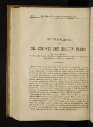 Apuntes Biograficos del Sr. Coronel Don Joaquin Fuero