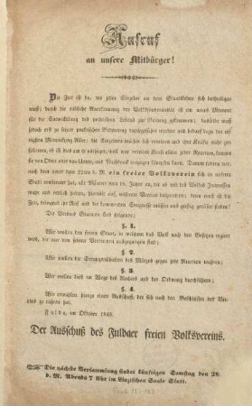 Aufruf an unsere Mitbürger!