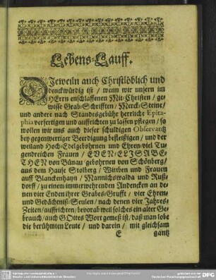 Lebenslauf : Lebens-Lauff