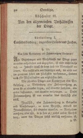 Abtheilung I. Causalverbndung; imgleichen Gründe und Zeichen.