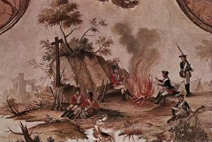 Wandbild mit Soldaten am Lagerfeuer