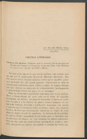 Crítica literaria - "Chanson de geishas"