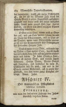 Abschnitt IV. Des marianischen Pflegkindes jährliche Andacht.
