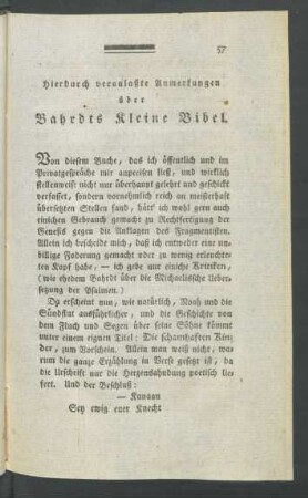 Hierdurch veranlaßte Anmerkungen über Bahrdts kleine Bibel