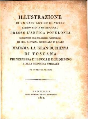 Illustrazione di un vaso antico di vetro ritrovato in un sepulcro presso l'antica populonia