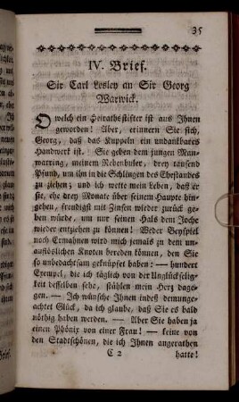 IV. Brief. Sir Carl Lesley an Sir Georg Warwick.