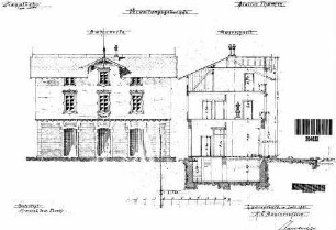 Tamm (Württ): Empfangsgebäude Verwaltungsgebäude Querschnitt (m.FU),Längsansicht Bahns.