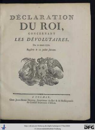 Déclaration Du Roi, Concernant Les Dévolutaires.