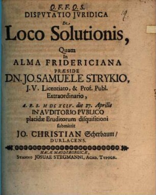 Disp. iur. de loco solutionis
