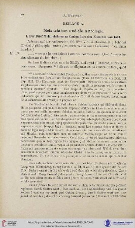 Beilage A. Melanchthon und die Astrologie