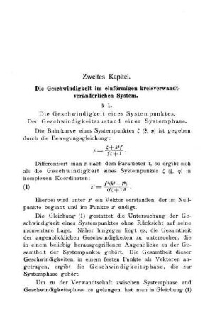Zweitel Kapitel - Die Geschwindigkeit im einförmigen kreisverwandt-veränderlichen System.