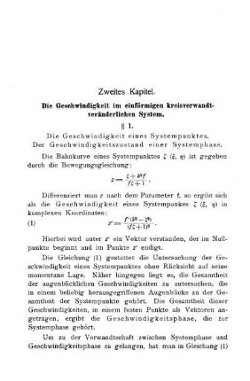 Zweitel Kapitel - Die Geschwindigkeit im einförmigen kreisverwandt-veränderlichen System.