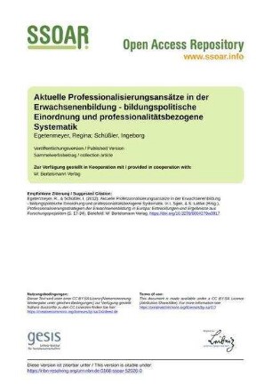 Aktuelle Professionalisierungsansätze in der Erwachsenenbildung - bildungspolitische Einordnung und professionalitätsbezogene Systematik