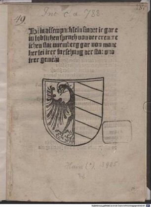 Hi in disem puchlein findet ir gar ein loblichen spruch von der erentreichen stat nurmberg