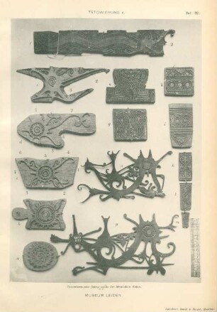 Taf. 82. Tätowierung A. Tätowiermuster (klinge tedak) der Mandalam Kajan. Museum Leiden
