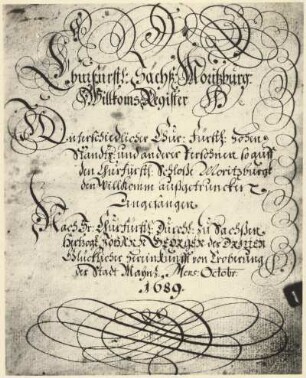 Willkommensregister der Kurfürstlichen Sächsischen Moritzburg
