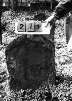 Grabstein 271 (Index: 99791927) Zustand: Fragment Maße HxBxT: 74x52x10 cm Besonderheit: kein Formblatt vohanden: Grabstein 271